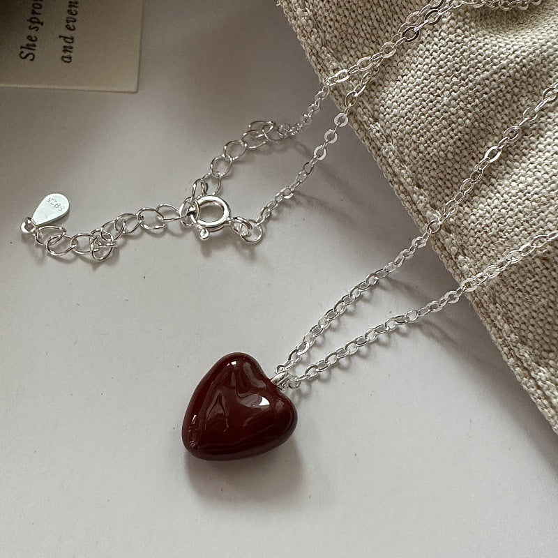 S925 Sterling Silver Glazed Heart Necklace