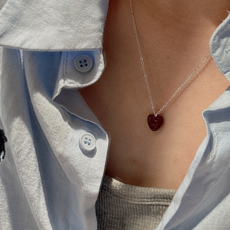 S925 Sterling Silver Glazed Heart Necklace