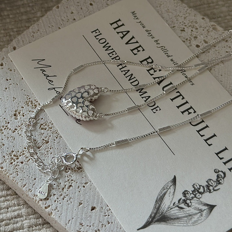 S925 Sterling Silver Red Heart Enamel Necklace