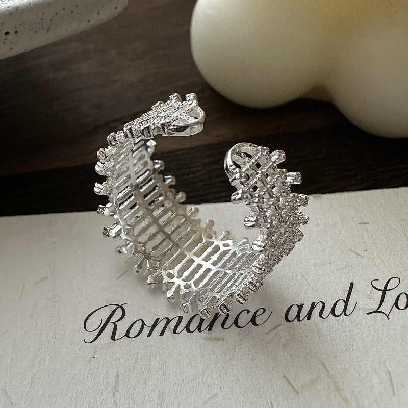 S925 Sterling Silver Lace Pattern Open Ring