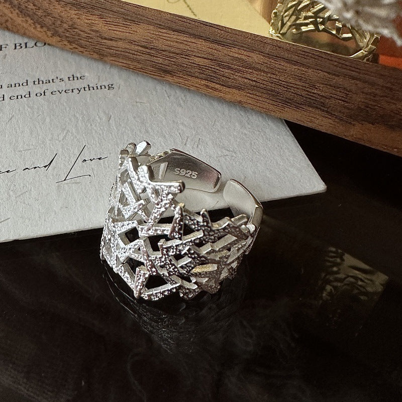 S925 Sterling Silver Textured Open Ring