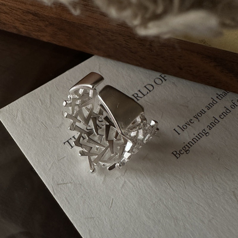 S925 Sterling Silver Textured Open Ring