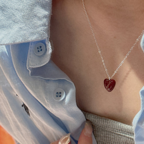 S925 Sterling Silver Glazed Heart Necklace