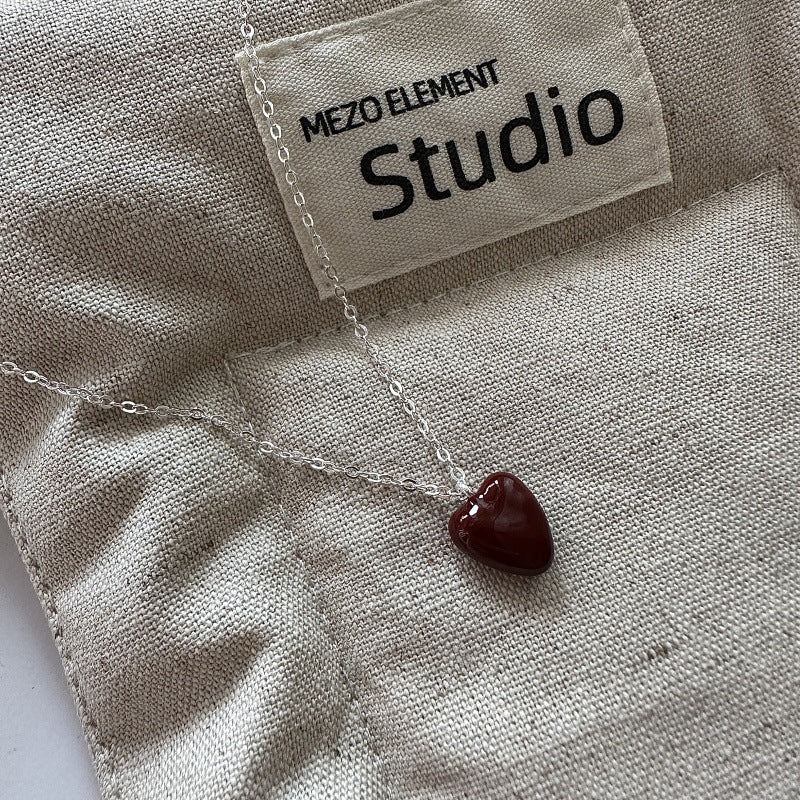 S925 Sterling Silver Glazed Heart Necklace