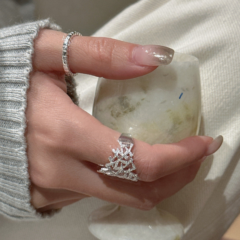 S925 Sterling Silver Textured Open Ring