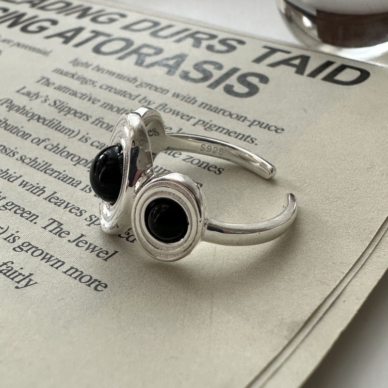S925 Sterling Silver Black Onyx Open Ring