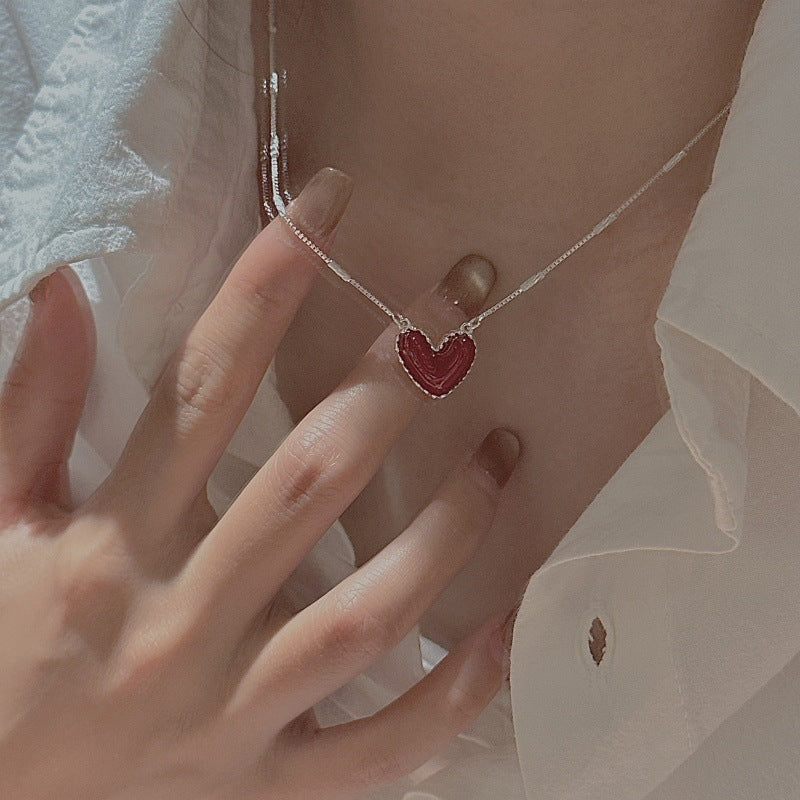 S925 Sterling Silver Red Heart Enamel Necklace