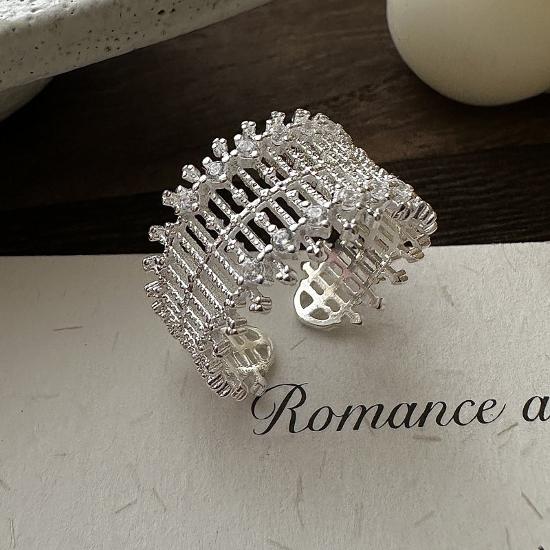 S925 Sterling Silver Lace Pattern Open Ring
