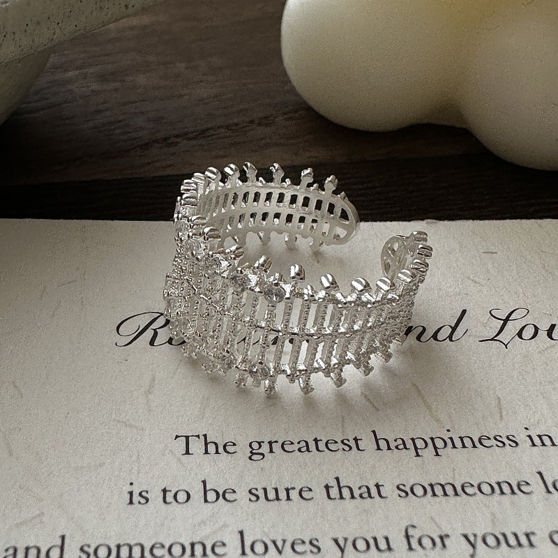 S925 Sterling Silver Lace Pattern Open Ring