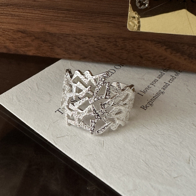 S925 Sterling Silver Textured Open Ring