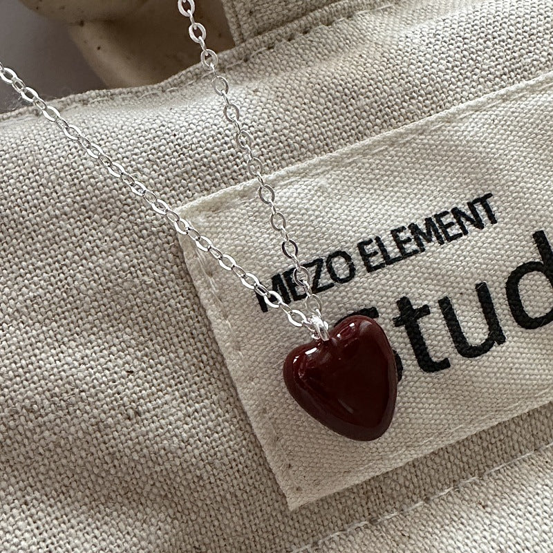 S925 Sterling Silver Glazed Heart Necklace