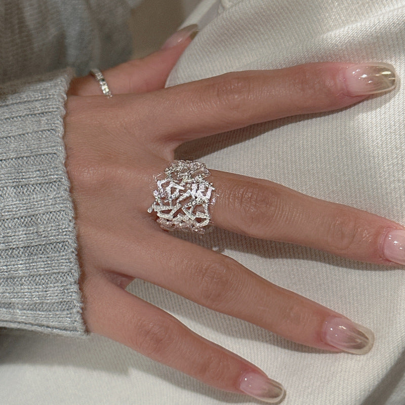 S925 Sterling Silver Textured Open Ring